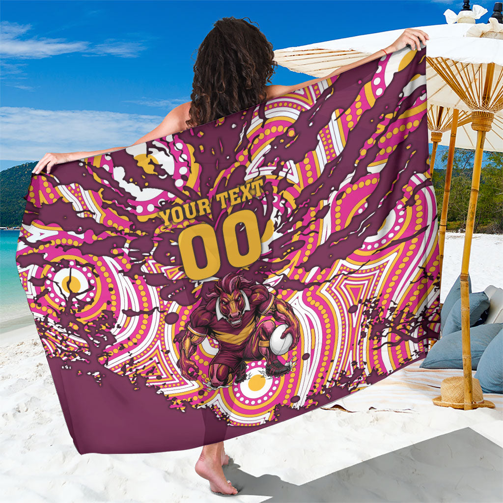 Personalised Brisbane Broncos Rugby Sarong Aboriginal Art Style Pink And Gold Patterned Graphics