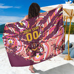 Personalised Brisbane Broncos Rugby Sarong Aboriginal Art Style Pink And Gold Patterned Graphics