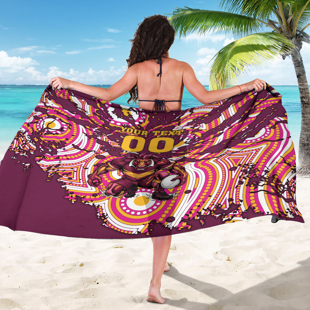 Personalised Brisbane Broncos Rugby Sarong Aboriginal Art Style Pink And Gold Patterned Graphics