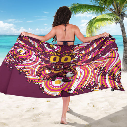 Personalised Brisbane Broncos Rugby Sarong Aboriginal Art Style Pink And Gold Patterned Graphics