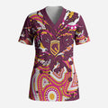 Personalised Brisbane Broncos Rugby Scrub Top Aboriginal Art Style Pink And Gold Patterned Graphics