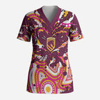 Personalised Brisbane Broncos Rugby Scrub Top Aboriginal Art Style Pink And Gold Patterned Graphics
