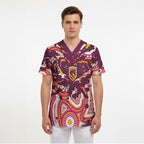 Personalised Brisbane Broncos Rugby Scrub Top Aboriginal Art Style Pink And Gold Patterned Graphics