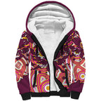 Personalised Brisbane Broncos Rugby Sherpa Hoodie Aboriginal Art Style Pink And Gold Patterned Graphics