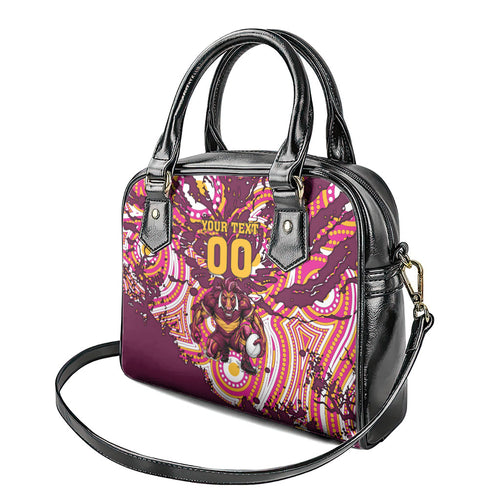Personalised Brisbane Broncos Rugby Shoulder Handbag Aboriginal Art Style Pink And Gold Patterned Graphics