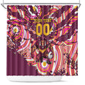Personalised Brisbane Broncos Rugby Shower Curtain Aboriginal Art Style Pink And Gold Patterned Graphics