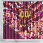 Personalised Brisbane Broncos Rugby Shower Curtain Aboriginal Art Style Pink And Gold Patterned Graphics