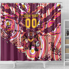Personalised Brisbane Broncos Rugby Shower Curtain Aboriginal Art Style Pink And Gold Patterned Graphics