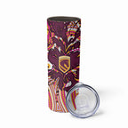 Personalised Brisbane Broncos Rugby Skinny Tumbler Aboriginal Art Style Pink And Gold Patterned Graphics