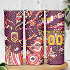 Personalised Brisbane Broncos Rugby Skinny Tumbler Aboriginal Art Style Pink And Gold Patterned Graphics