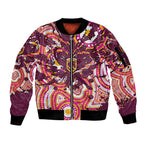 Personalised Brisbane Broncos Rugby Sleeve Zip Bomber Jacket Aboriginal Art Style Pink And Gold Patterned Graphics