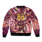 Personalised Brisbane Broncos Rugby Sleeve Zip Bomber Jacket Aboriginal Art Style Pink And Gold Patterned Graphics
