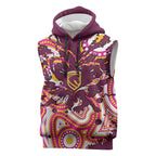 Personalised Brisbane Broncos Rugby Sleeveless Hoodie Aboriginal Art Style Pink And Gold Patterned Graphics