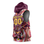 Personalised Brisbane Broncos Rugby Sleeveless Hoodie Aboriginal Art Style Pink And Gold Patterned Graphics