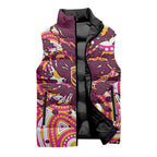 Personalised Brisbane Broncos Rugby Sleeveless Puffer Jacket Aboriginal Art Style Pink And Gold Patterned Graphics