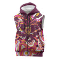 Personalised Brisbane Broncos Rugby Sleeveless Zip Hoodie Aboriginal Art Style Pink And Gold Patterned Graphics