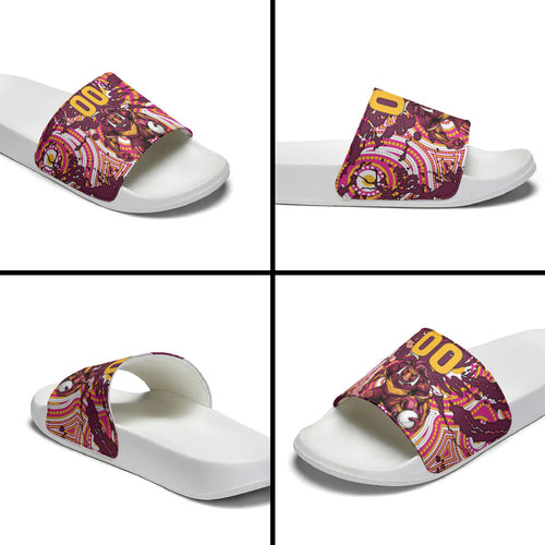 Personalised Brisbane Broncos Rugby Slide Sandals Aboriginal Art Style Pink And Gold Patterned Graphics