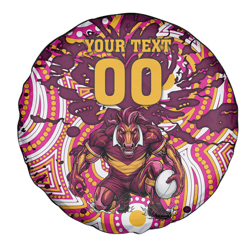 Personalised Brisbane Broncos Rugby Spare Tire Cover Aboriginal Art Style Pink And Gold Patterned Graphics
