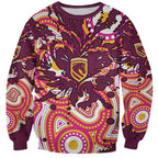Personalised Brisbane Broncos Rugby Sweatshirt Aboriginal Art Style Pink And Gold Patterned Graphics