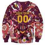 Personalised Brisbane Broncos Rugby Sweatshirt Aboriginal Art Style Pink And Gold Patterned Graphics