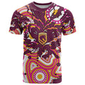 Personalised Brisbane Broncos Rugby T Shirt Aboriginal Art Style Pink And Gold Patterned Graphics