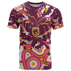 Personalised Brisbane Broncos Rugby T Shirt Aboriginal Art Style Pink And Gold Patterned Graphics