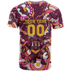 Personalised Brisbane Broncos Rugby T Shirt Aboriginal Art Style Pink And Gold Patterned Graphics