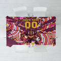 Personalised Brisbane Broncos Rugby Tablecloth Aboriginal Art Style Pink And Gold Patterned Graphics