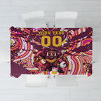Personalised Brisbane Broncos Rugby Tablecloth Aboriginal Art Style Pink And Gold Patterned Graphics