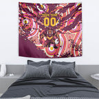 Personalised Brisbane Broncos Rugby Tapestry Aboriginal Art Style Pink And Gold Patterned Graphics