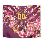 Personalised Brisbane Broncos Rugby Tapestry Aboriginal Art Style Pink And Gold Patterned Graphics