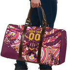 Personalised Brisbane Broncos Rugby Travel Bag Aboriginal Art Style Pink And Gold Patterned Graphics