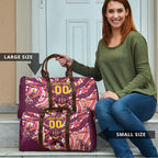 Personalised Brisbane Broncos Rugby Travel Bag Aboriginal Art Style Pink And Gold Patterned Graphics