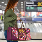 Personalised Brisbane Broncos Rugby Travel Bag Aboriginal Art Style Pink And Gold Patterned Graphics
