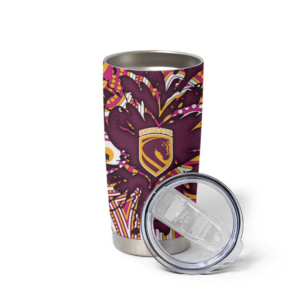 Personalised Brisbane Broncos Rugby Tumbler Cup Aboriginal Art Style Pink And Gold Patterned Graphics