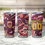 Personalised Brisbane Broncos Rugby Tumbler Cup Aboriginal Art Style Pink And Gold Patterned Graphics
