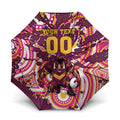 Personalised Brisbane Broncos Rugby Umbrella Aboriginal Art Style Pink And Gold Patterned Graphics