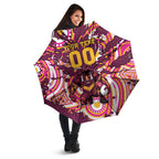 Personalised Brisbane Broncos Rugby Umbrella Aboriginal Art Style Pink And Gold Patterned Graphics