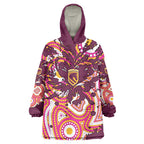 Personalised Brisbane Broncos Rugby Wearable Blanket Hoodie Aboriginal Art Style Pink And Gold Patterned Graphics