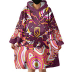 Personalised Brisbane Broncos Rugby Wearable Blanket Hoodie Aboriginal Art Style Pink And Gold Patterned Graphics