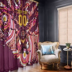 Personalised Brisbane Broncos Rugby Window Curtain Aboriginal Art Style Pink And Gold Patterned Graphics