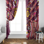 Personalised Brisbane Broncos Rugby Window Curtain Aboriginal Art Style Pink And Gold Patterned Graphics
