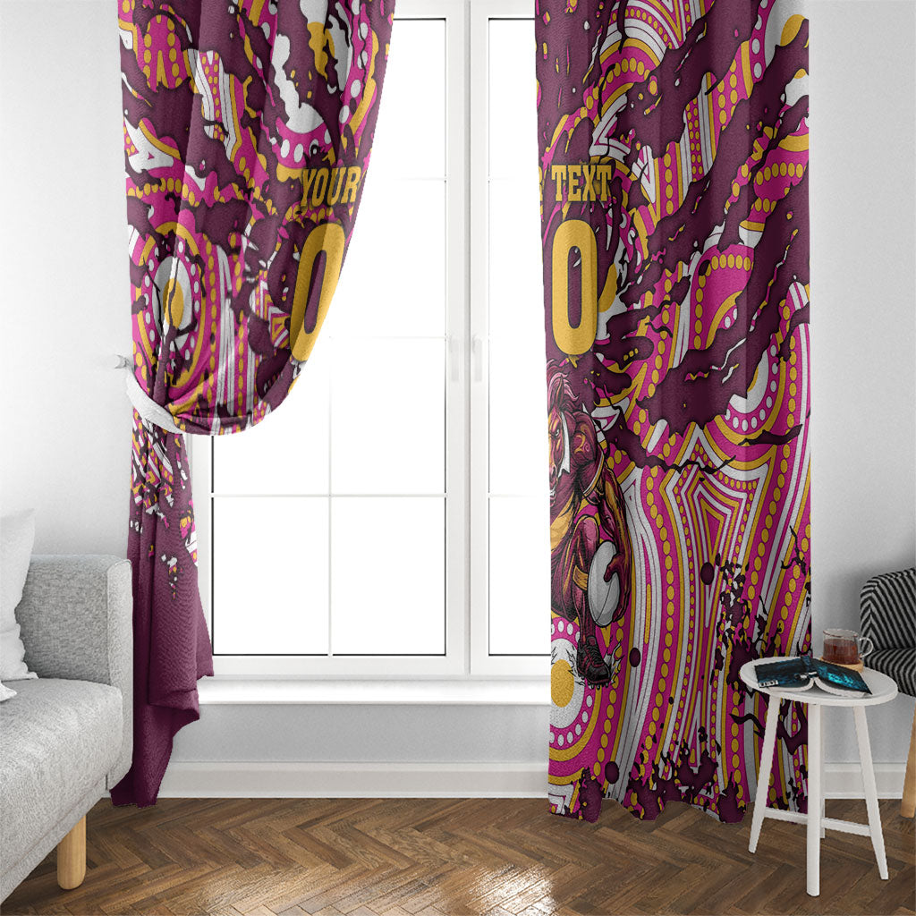 Personalised Brisbane Broncos Rugby Window Curtain Aboriginal Art Style Pink And Gold Patterned Graphics