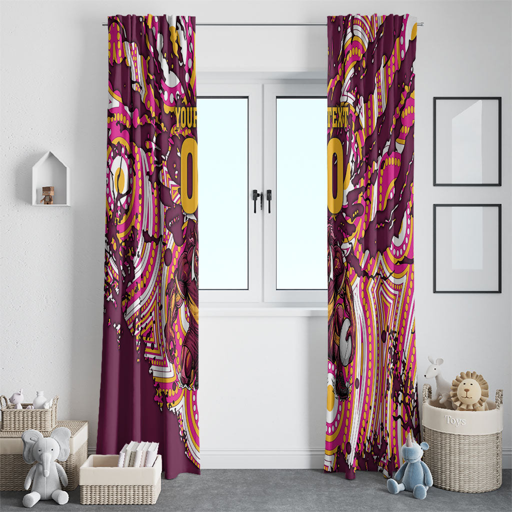 Personalised Brisbane Broncos Rugby Window Curtain Aboriginal Art Style Pink And Gold Patterned Graphics