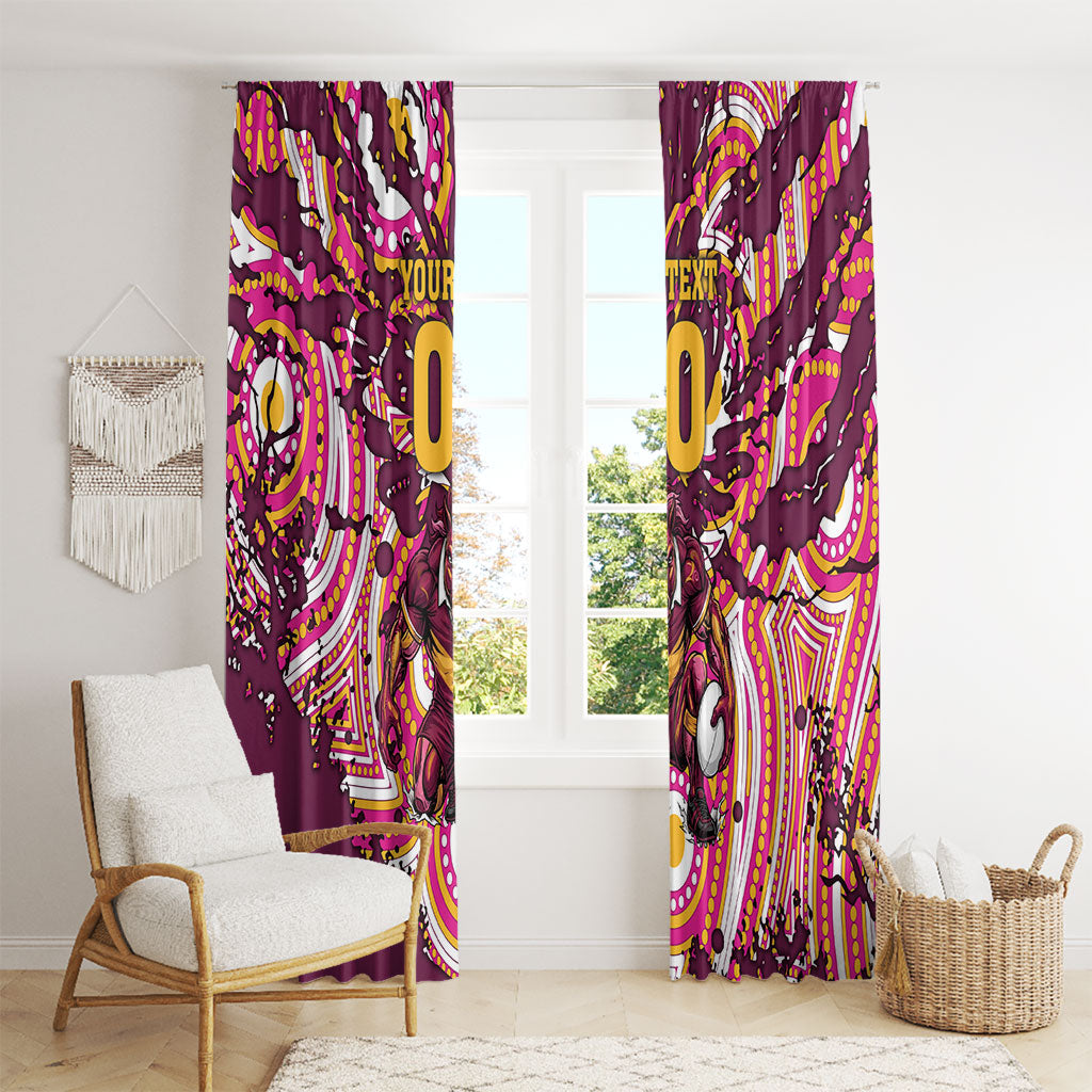 Personalised Brisbane Broncos Rugby Window Curtain Aboriginal Art Style Pink And Gold Patterned Graphics