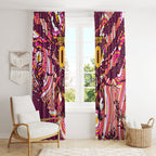 Personalised Brisbane Broncos Rugby Window Curtain Aboriginal Art Style Pink And Gold Patterned Graphics