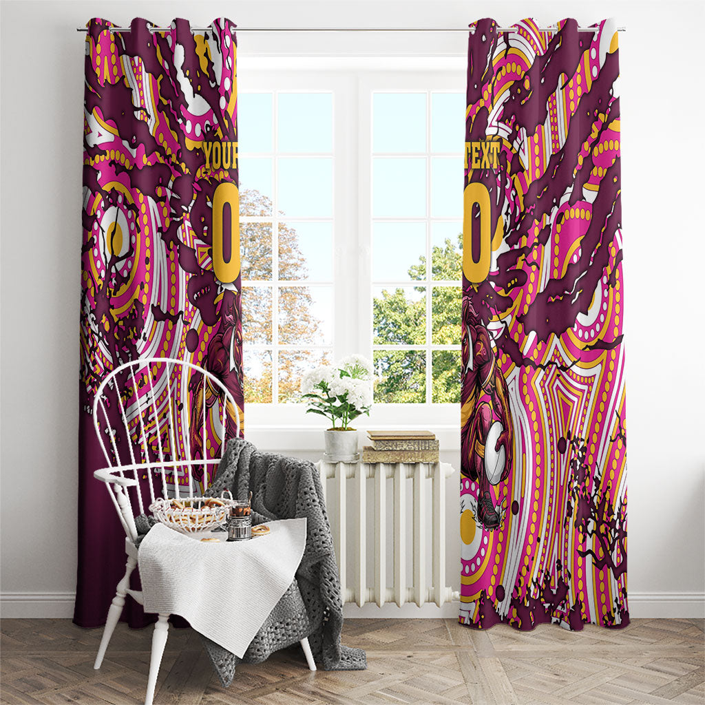Personalised Brisbane Broncos Rugby Window Curtain Aboriginal Art Style Pink And Gold Patterned Graphics