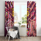 Personalised Brisbane Broncos Rugby Window Curtain Aboriginal Art Style Pink And Gold Patterned Graphics
