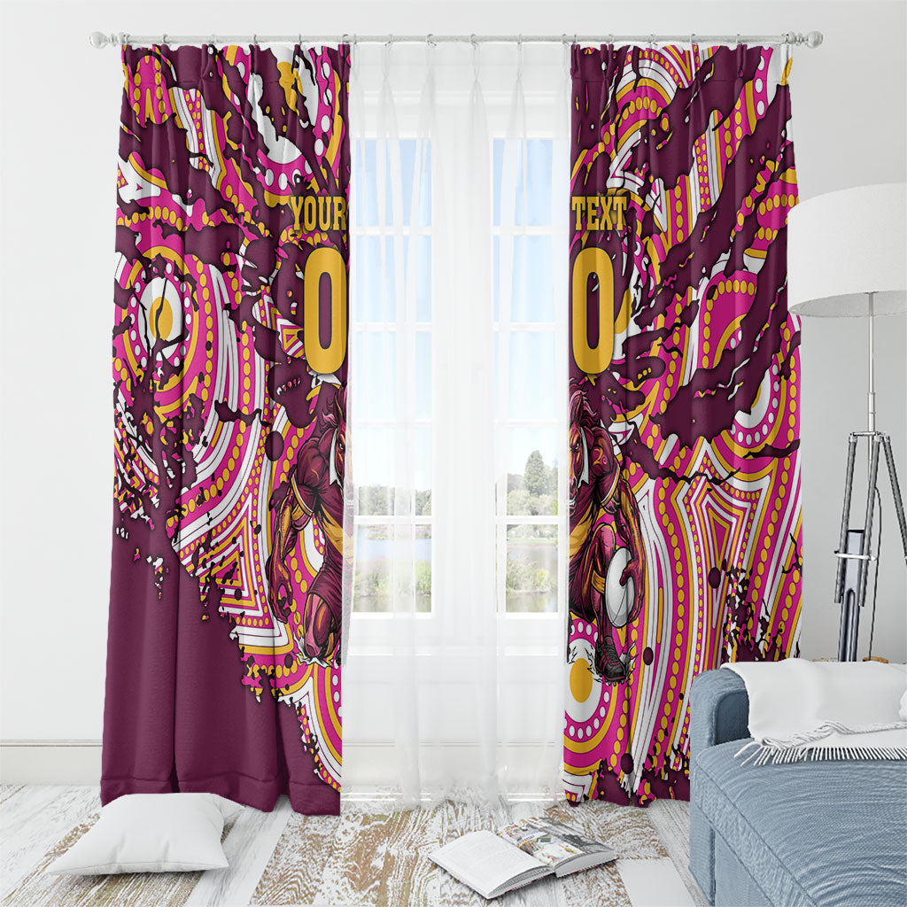 Personalised Brisbane Broncos Rugby Window Curtain Aboriginal Art Style Pink And Gold Patterned Graphics