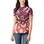 Personalised Brisbane Broncos Rugby Women Polo Shirt Aboriginal Art Style Pink And Gold Patterned Graphics